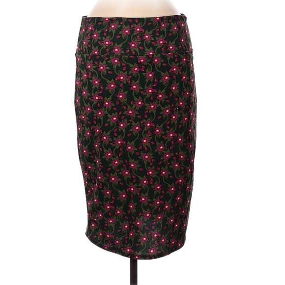 Lularoe Cassie Pencil Skirt Green Pink Floral - Picture 2 of 10